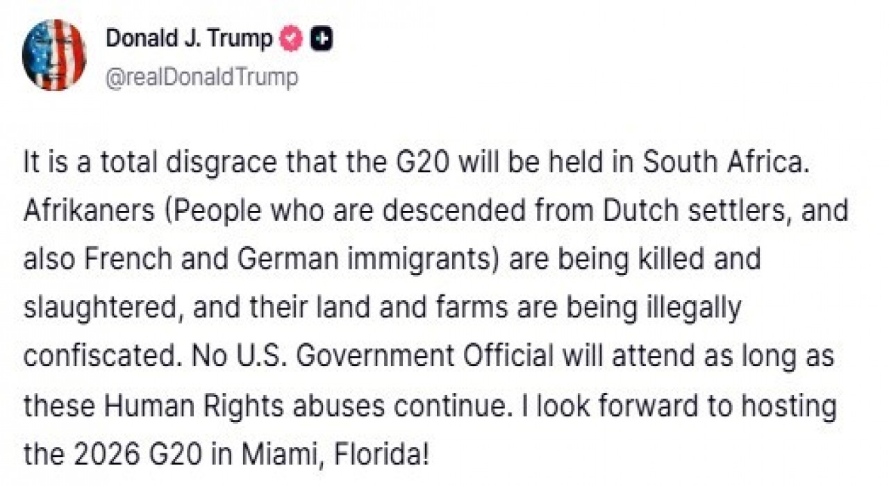 ABD Başkanı Trumptan G20 Zirvesi tepkisi: Güney Afrikada yapılacak olması tam bir rezalet