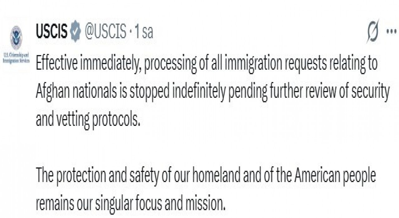 ABD, Ulusal Muhafızlara yönelik saldırının ardından Afgan uyruklu kişilerin göçmenlik başvurularını süresiz olarak askıya aldı