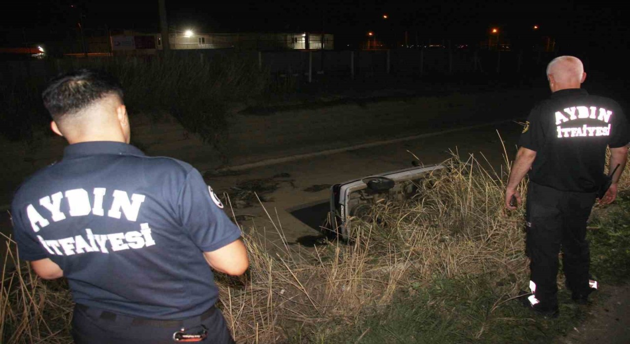 Aydında otomobil sulama kanalına uçtu: 2 yaralı