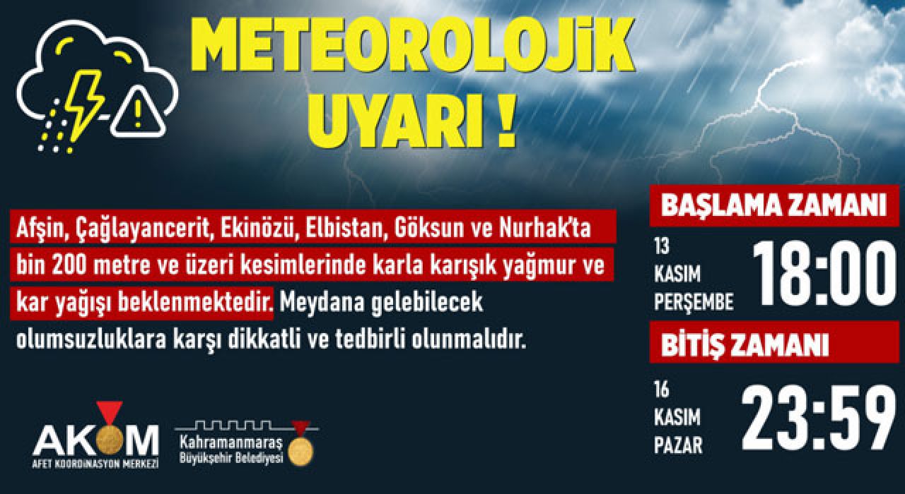 Kahramanmaraş’ta Yüksek Kesimlerde Kar Yağışı Bekleniyor