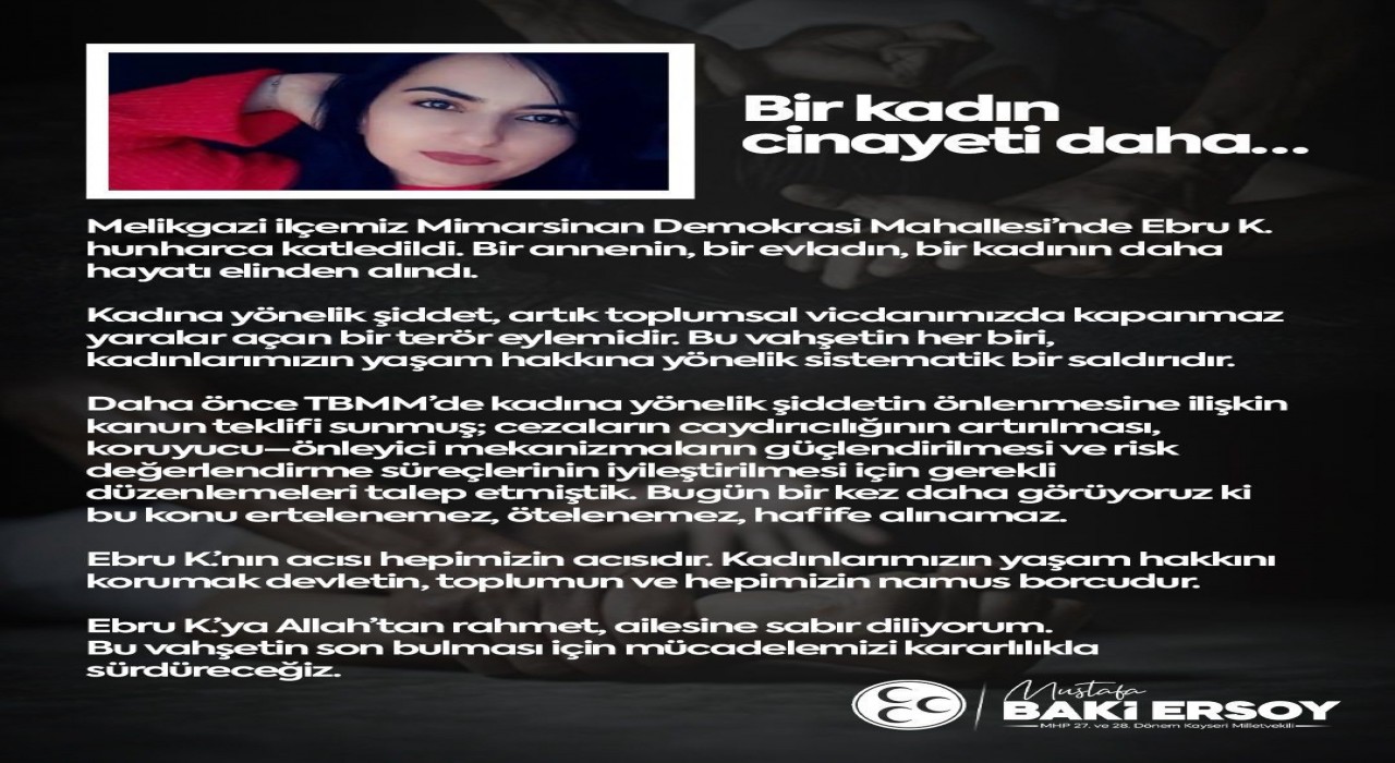 MHPli Ersoy: Kadınlarımızın yaşam hakkını korumak devletin, toplumun ve hepimizin namus borcudur