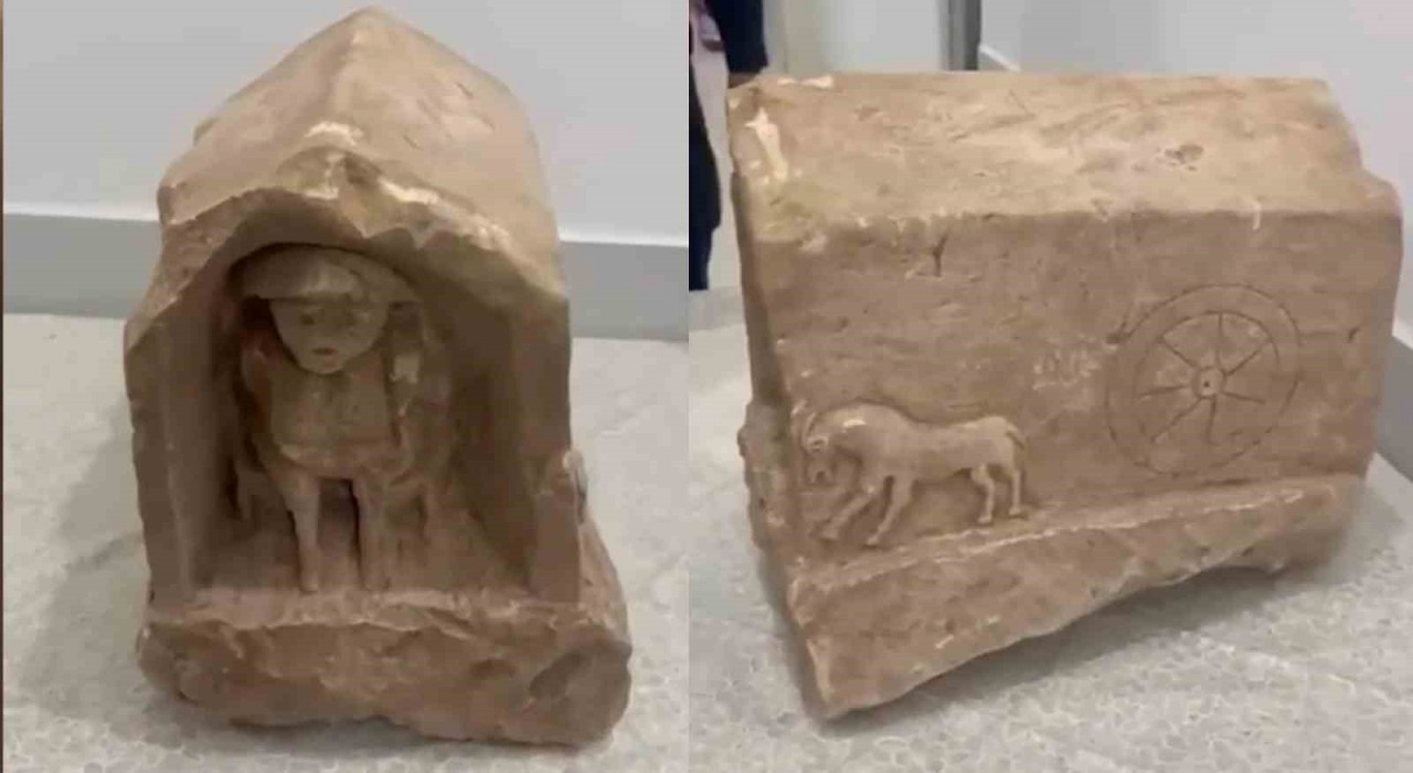 Roma dönemine ait, değeri 5 milyon lira: İnsan ve hayvan figürlü mezar steli ele geçirildi