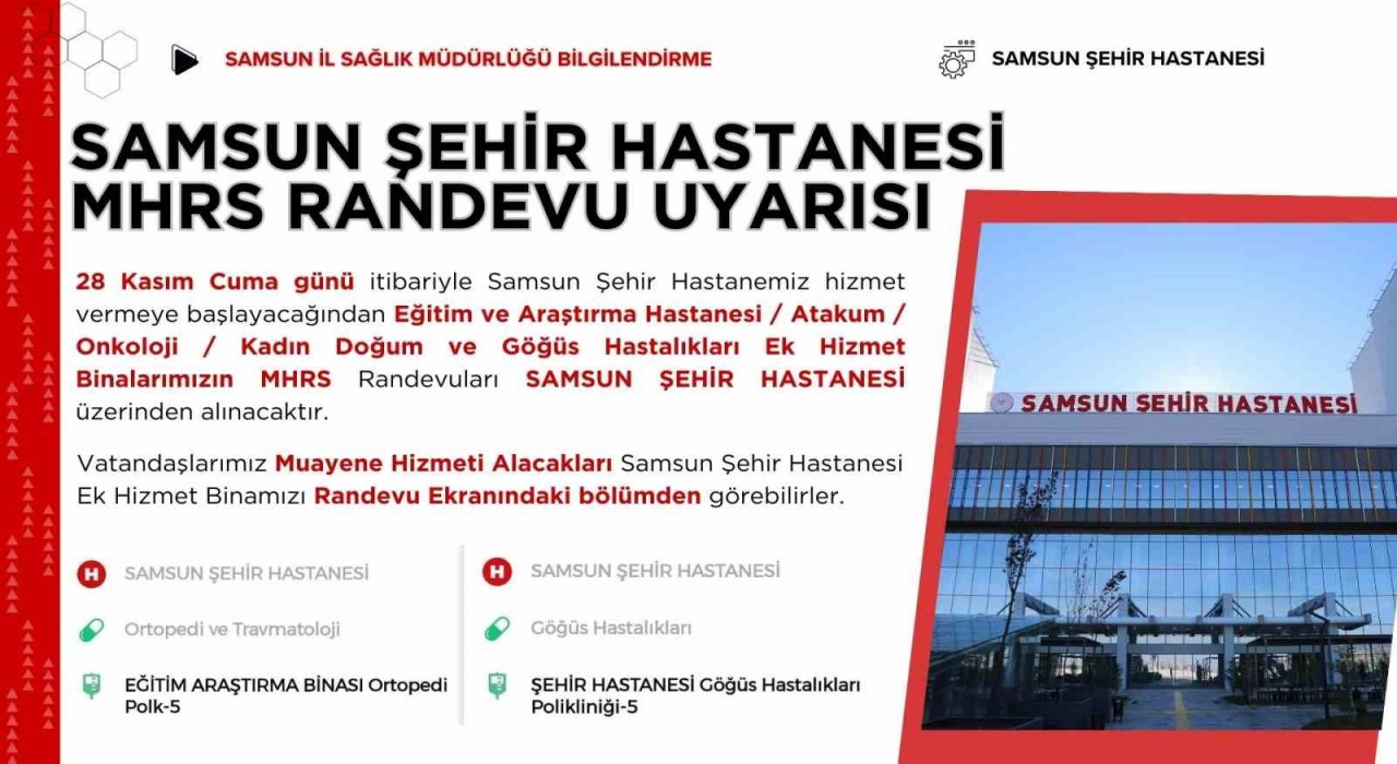 Samsun Şehir Hastanesinden MHRS randevu uyarı