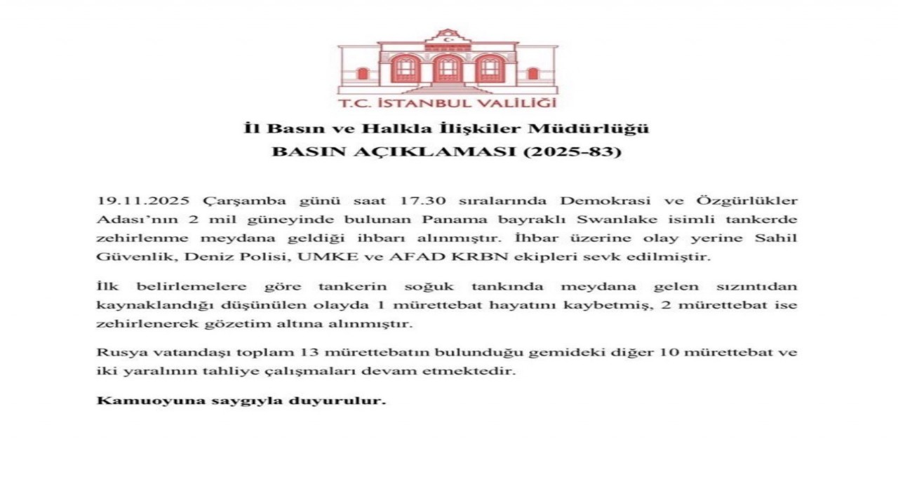 Tanker gemisinde zehirlenme vakası: 1 ölü