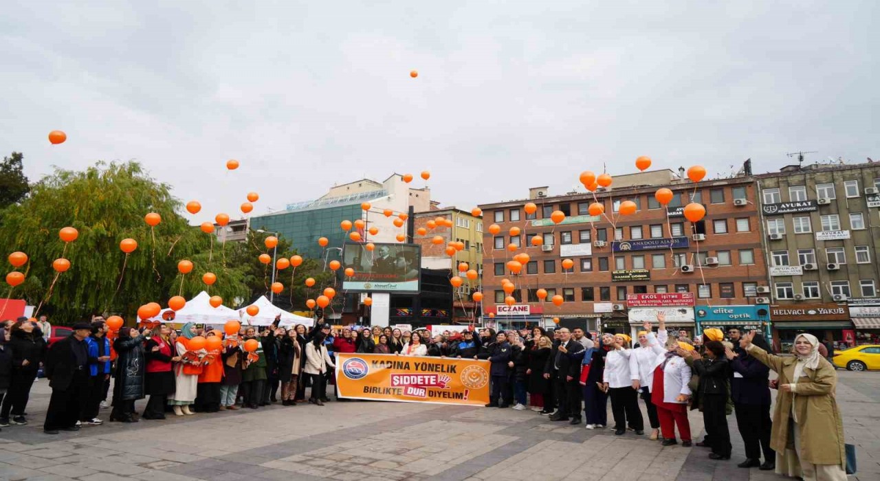 Turuncu balonlarla şiddete karşı kadınlardan ortak duruş