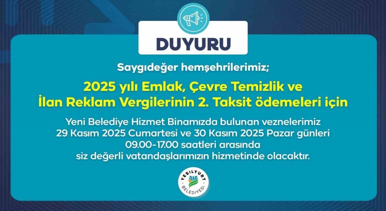 Yeşilyurt Belediye vezneleri, hafta sonu hizmet verecek