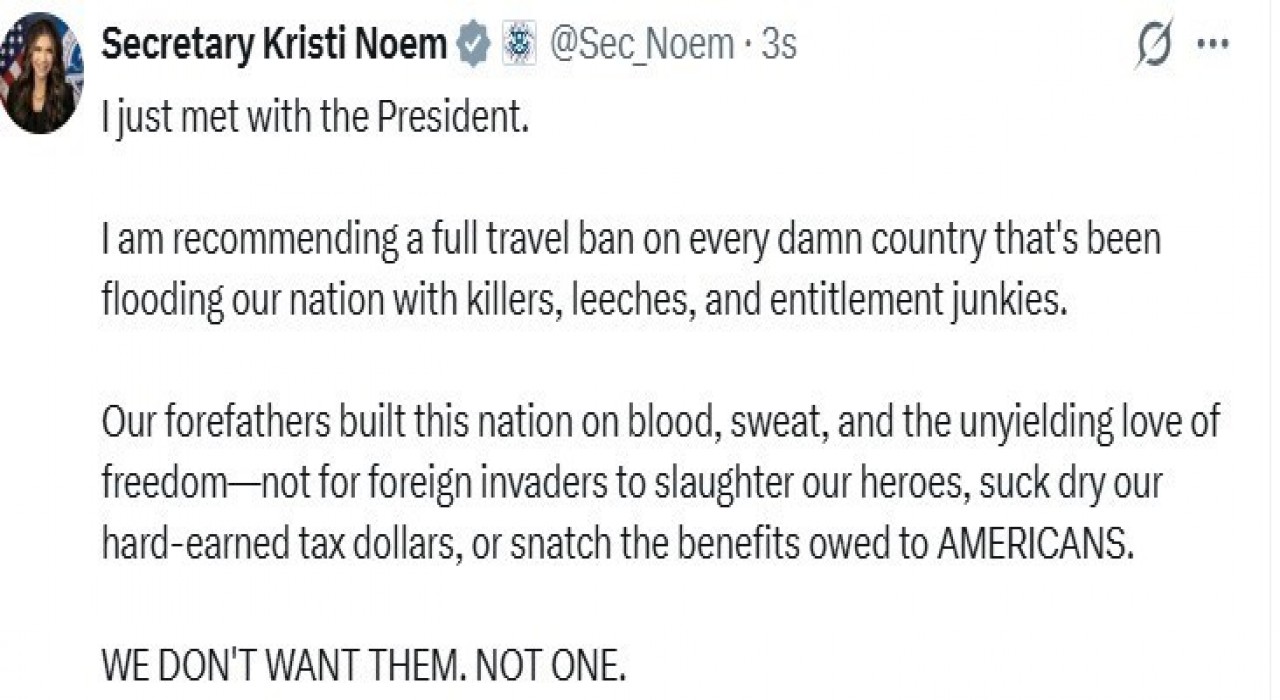 ABD İç Güvenlik Bakanı Kristi Noemden ABDye seyahat yasağı önerisi