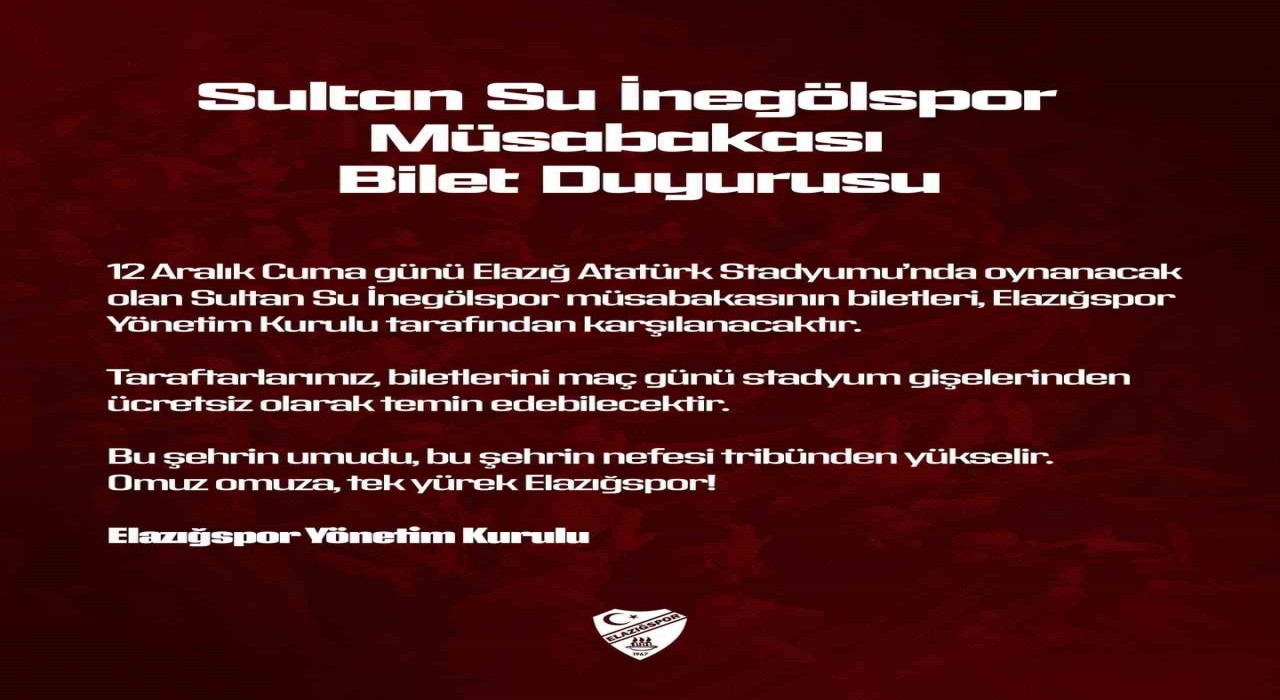 Elazığspor yönetimi biletleri ücretsiz yaptı