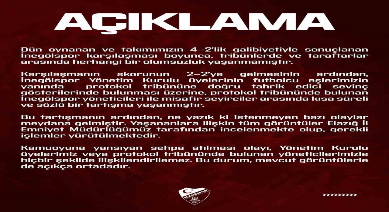Elazığspordan olaylara ilişkin açıklama