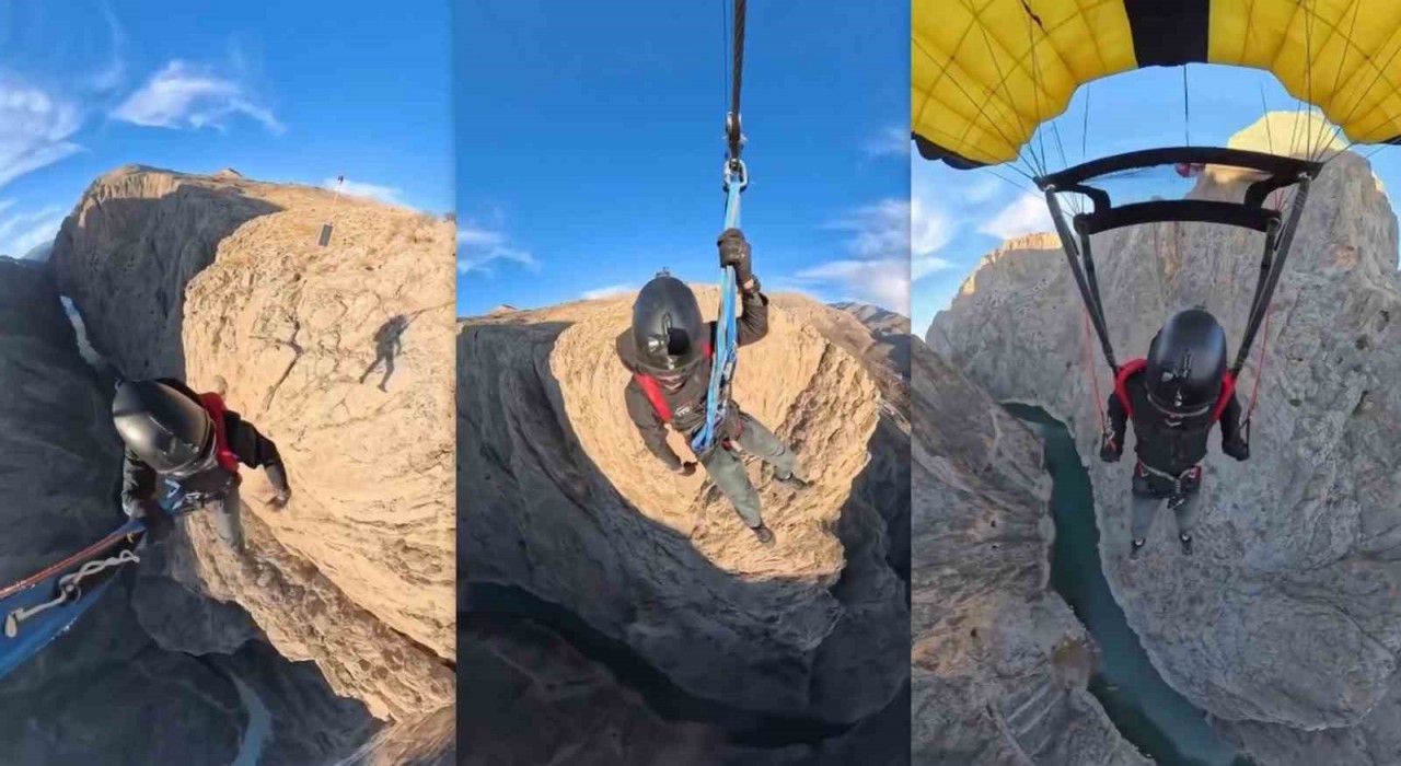 Karanlık Kanyonda base jump atlayışı nefes kesti