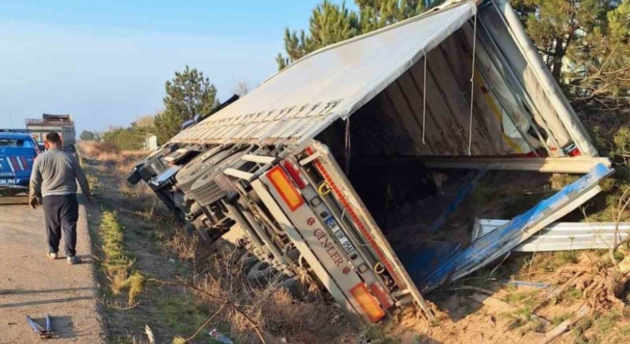 Kırıkkalede tır devrildi: 5 büyükbaş hayvan telef oldu