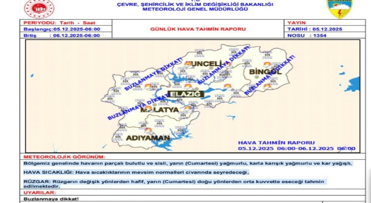 Meteorolojiden Elazığa hafta sonu için kar uyarısı
