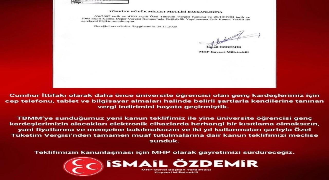 MHPli Özdemirden üniversiteliler için kanun teklifi