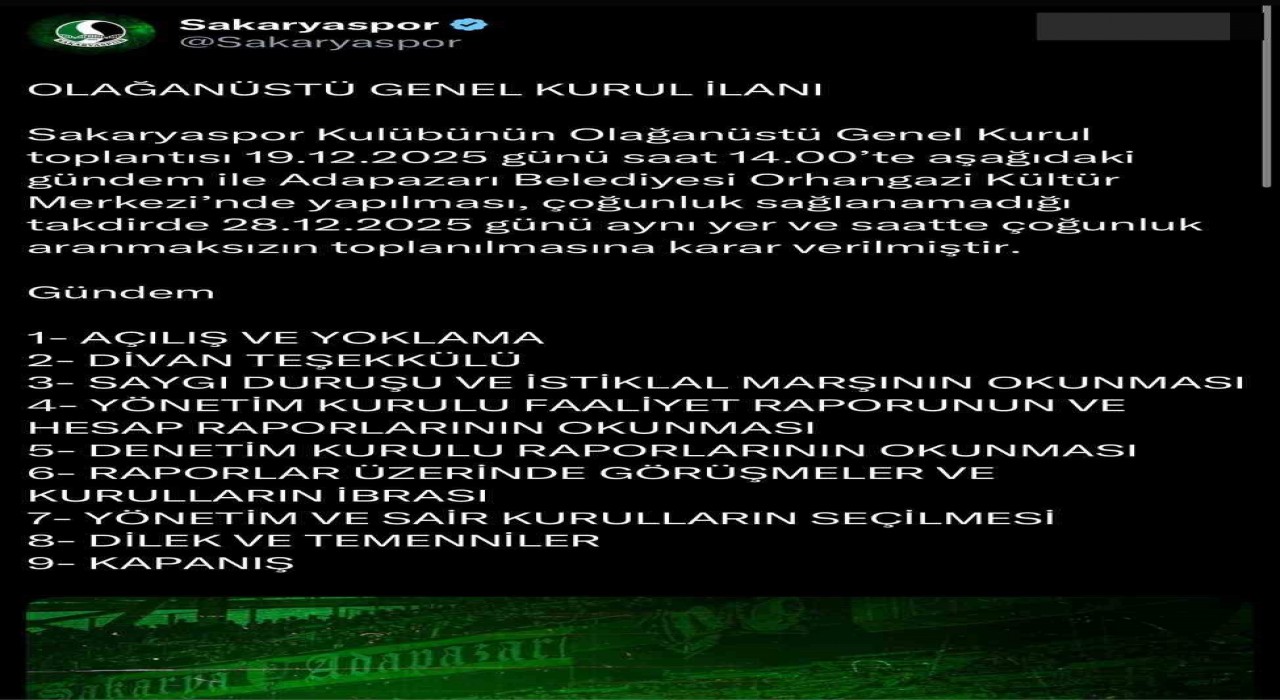 Muhammet Kıratlının istifası sonrası Sakaryasporda kongre süreci başladı