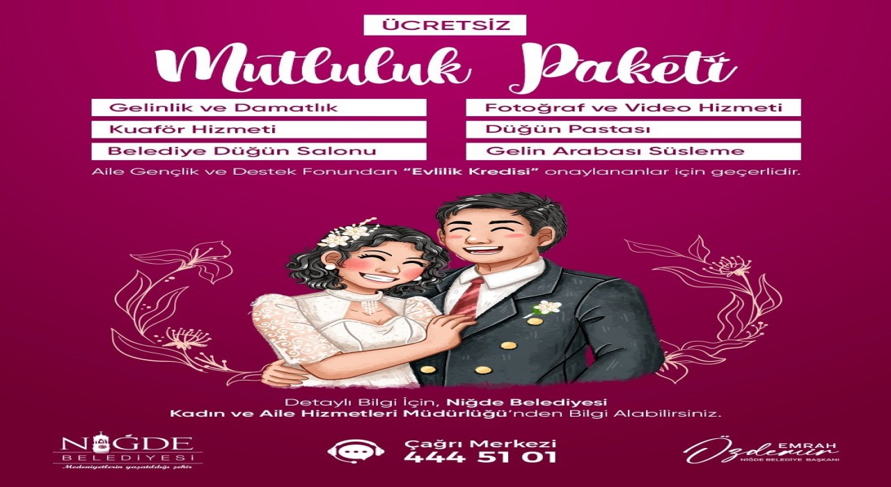 Niğde Belediyesinden genç çiftlere mutluluk paketi desteği