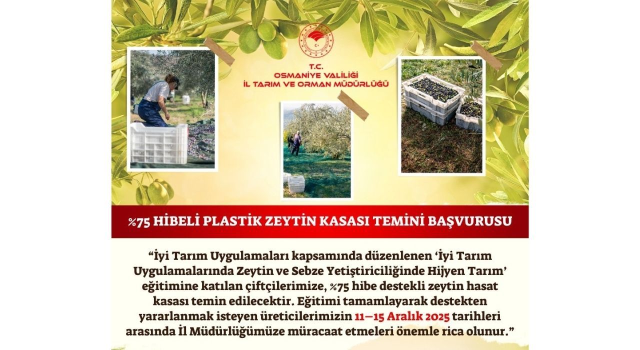 Osmaniye’de Çiftçilere %75 Hibeli Zeytin Hasat Kasası Desteği