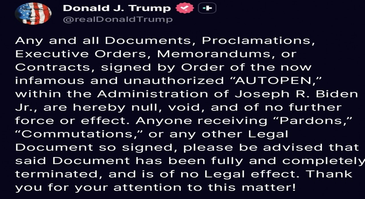 Trump, Biden döneminde Autopen ile imzalanan belgelerin geçerliliğini yitirdiğini açıkladı: Bu şekilde af veya ceza indirimi alanlar yasal etkisinin olmadığını unutmamalı