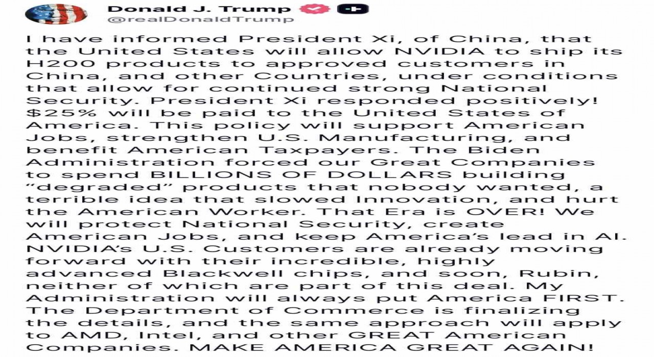 Trumptan Çine çip satışına şartlı izin açıklaması: Başkan Xiye bildirdim ve olumlu karşıladı