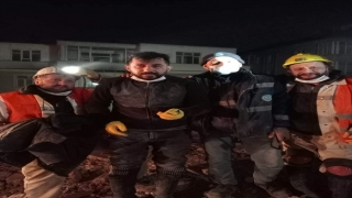 Hatay’da depremde hasar gören binada mahsur kalan muhabbet kuşu kurtarıldı