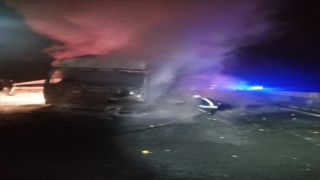 Mersin’de narenciye yüklü tır seyir halindeyken yandı