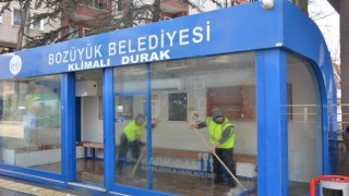 Bozüyükte duraklar yıkanıyor