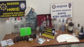 Akşehirde uyuşturucu ve sahte alkol operasyonu