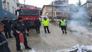 Kürede polis memurlarına yangın eğitimi