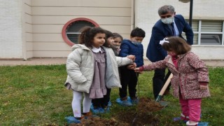 Minik öğrenciler fidanları toprakla buluşturdu