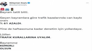 Bakan Soylu: “Geçen bayramlara göre trafik kazalarında can kaybı oranı yüzde 61 azaldı”