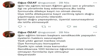 Başkanı Özattan Iğdır Eğitim Birsen Başkanına: ”Sendikacılık yapsaydın üyelerin hakkını savunsaydın”