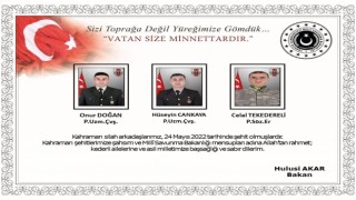 Milli Savunma Bakanı Akardan şehitler için taziye mesajı
