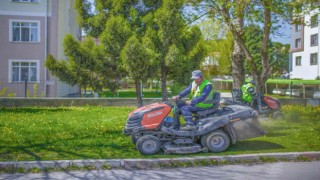 Şehir merkezi ve orta refüjlerdeki yeşil alanlarda çim biçme çalışmaları