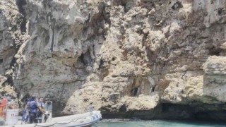 Antalyada falezlerde nefes kesen kedi kurtarma operasyonu