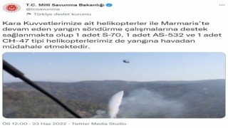 Askeri helikopterler Marmaristeki orman yangınına müdahale ediyor