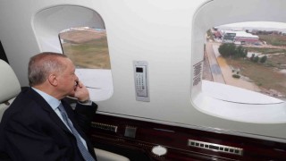 Cumhurbaşkanı Erdoğan, selden etkilenen Akyurtta havadan incelemede bulundu