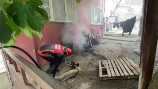 İki katlı evin bodrum katında yangın