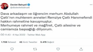 MHP lideri Bahçeliden, Remziye Çatlının vefatı dolayısıyla başsağlığı mesajı