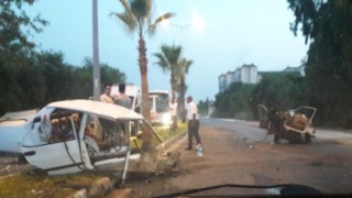 Alkollü sürücünün kullandığı otomobil palmiyeye çarparak ikiye bölündü: 4 yaralı