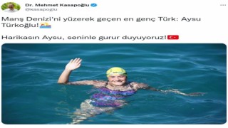Bakan Kasapoğlundan Manş Denizini yüzerek geçen Aysu Türkoğluna övgü
