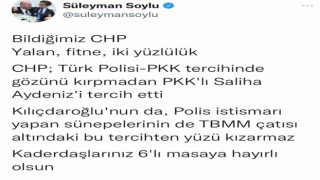 Bakan Soylu: “CHP; Türk Polisi-PKK tercihinde gözünü kırpmadan PKK'lı Saliha Aydeniz'i tercih etti”