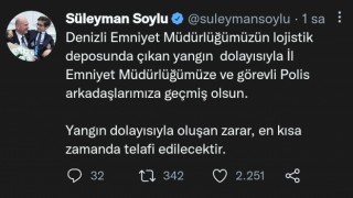Bakan Soylu, Yangın dolayısıyla oluşan zarar, en kısa zamanda telafi edilecektir