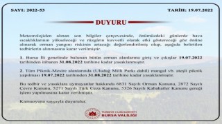 Bursada ormanlara giriş çıkışlar ve ateşli piknik yapılması yasaklandı