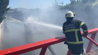 Dere yatağında alev alev yanan kepçeyi itfaiye söndürdü