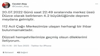Düzce Valisi Atay: “(Depremde) Herhangi bir ihbar yok”