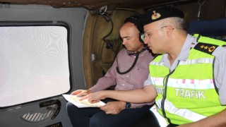 Kayseride bayram öncesinde helikopterle trafik denetimi