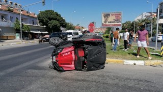 Kırmızı ışık ihlali yapan ATV otomobille çarpışıp takla attı: 1 yaralı