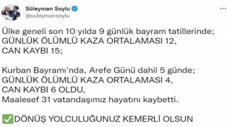 Kurban Bayramında trafik kazalarında 31 kişi hayatını kaybetti