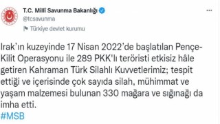 MSB duyurdu: Pençe-Kilit Operasyonunda bugüne kadar 289 terörist etkisiz hale getirildi