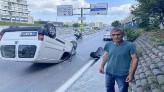 Takla atan araçtan burunları bile kanamadan çıktılar