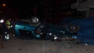 Takla atan otomobilden yara almadan kurtuldular